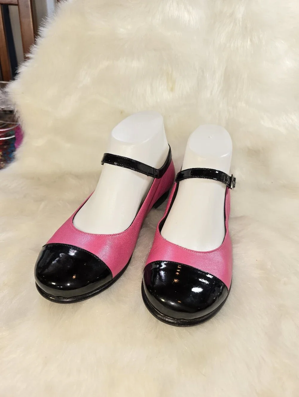 Women's Pink and Black Mary Jane Flats with Buckle Strap - Picture 3 of 11